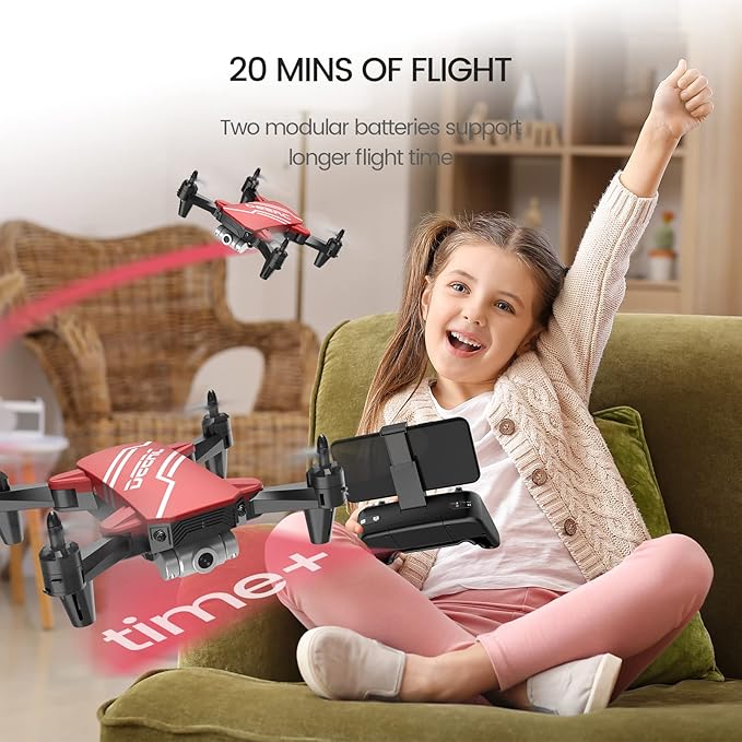 DEERC D20 Mini Drone for Kids with 720P HD FPV Camera Remote Control Toys Gifts for Boys Girls with Altitude Hold, Headless Mode, One Key Start Speed Adjustment, 3D Flips 2 Batteries, Red-CubbioJoy