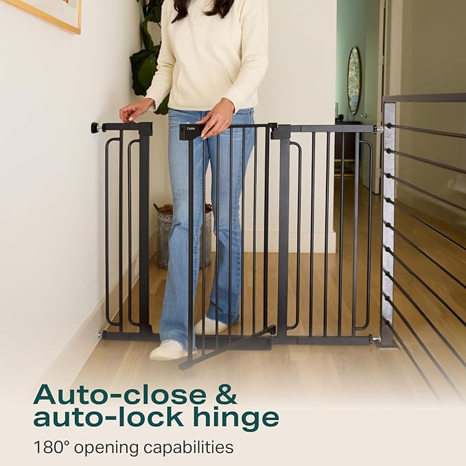 Cumbor 36" Extra Tall Baby Gate for Stairs, 29.7-57" Extra Wide Dog Gate for Doorways Hallways, Pressure Mounted Child Gate for Wide Opening, Auto Close Personal Safety for Babies and Pets, Black-CubbioJoy