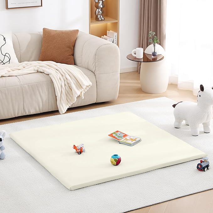 Baby Play Mat 48"x48" – Thick, Non-Slip Foam Mat for Babies and Toddlers. Foldable, Scrubbable, Odorless, and Soft, Ideal for Playpens, Crawling, and Indoor Playtime-Beige-CubbioJoy
