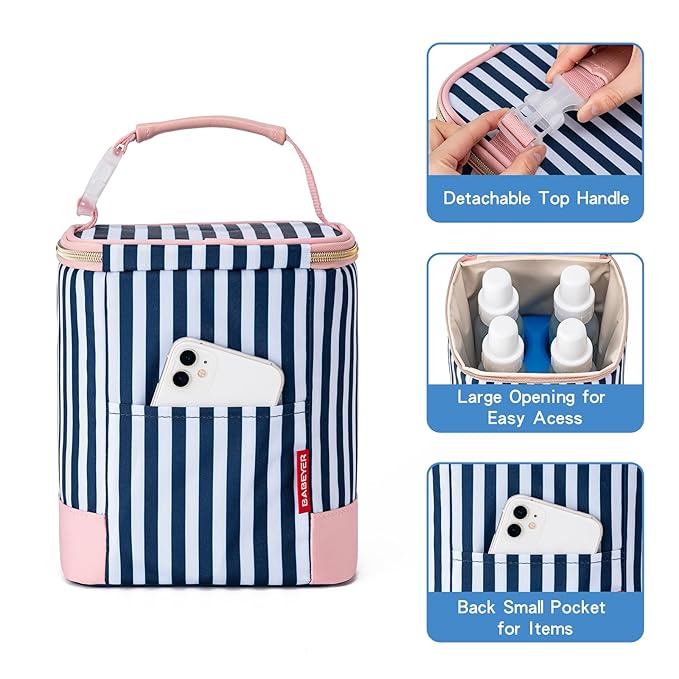 Breastmilk Cooler Bag with Ice Pack Fits 4 Baby Bottles Up to 9 Ounce, Baby Bottle Cooler Bag Suitable for Nursing Mom Daycare, Straps-CubbioJoy