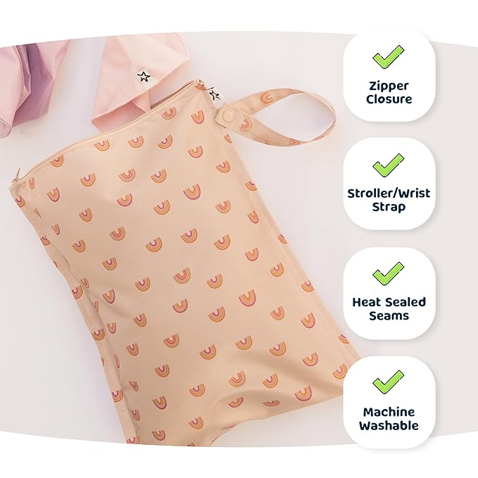 Tiny Twinkle Mess-Proof Waterproof Wet Dry Bag | 2-Pack Reusable Wet Bags for Swimsuits & Baby Clothes | Leakproof Wet Bag for Travel & Diaper Changes for Baby (Space, Ice Blue)-CubbioJoy