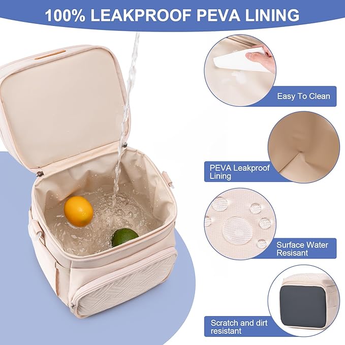 Insulated Breastmilk Cooler Bag with Ice Pack - Holds 6x9oz Bottles, Leakproof Double Layer, Adjustable Strap for Nursing Moms, Daycare & Travel,Pearl White-CubbioJoy