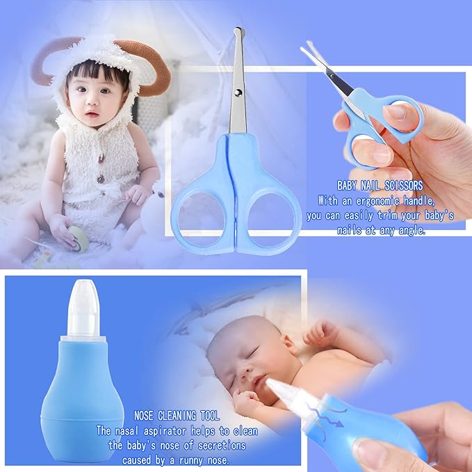 Baby Care Kits,Baby Grooming Kit,10 in 1 Newborn Essentials Must Haves,Baby Nail Clippers Baby Brush Baby Comb Earpick Nose Cleaning Tool Baby Nail File Nursing Baby Kit （Blue）-CubbioJoy