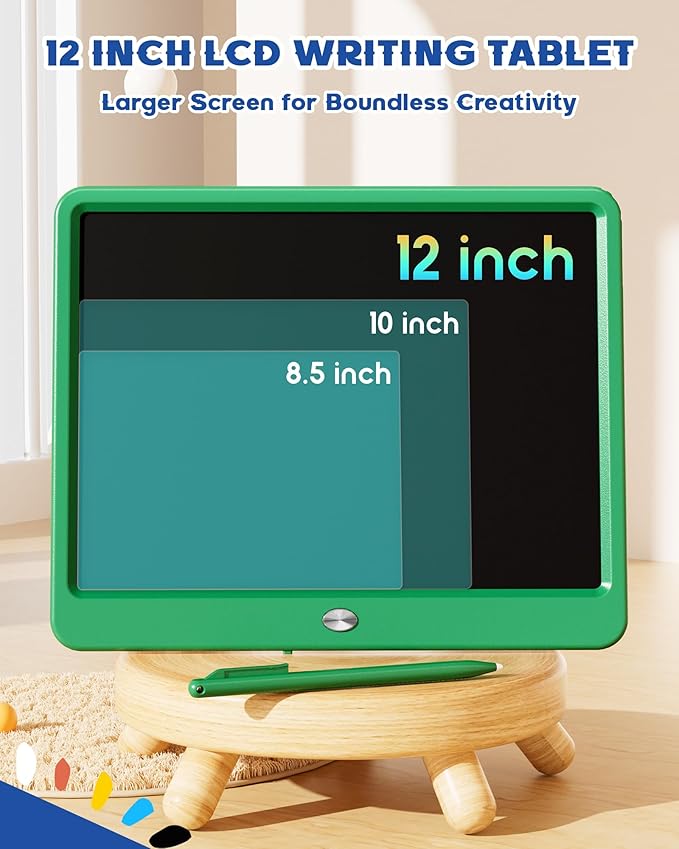 Bravokids 12 Inch LCD Writing Tablet for 3 Year Olds - Electronic Drawing Pad and Doodle Board as Educational Birthday Gifts for Girls and Boys (Green)-CubbioJoy