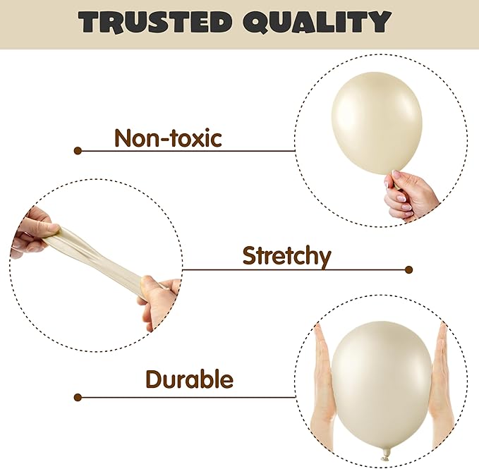 JOYIN 150 Pcs Sand White Balloons, Different Sizes 18 12 10 5 Inch Sand White Latex Balloon Arch Kit with Instruction for Birthday Party Graduation Wedding Holiday Decoration-CubbioJoy