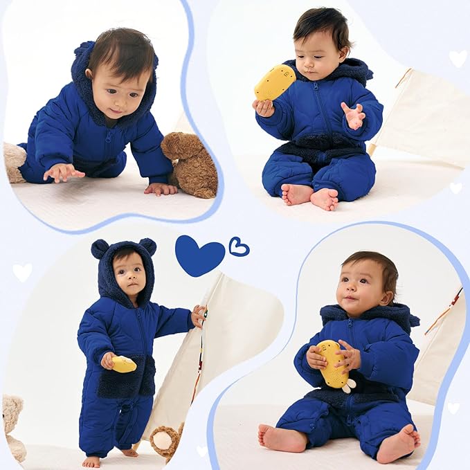 JiAmy Baby Snowsuit Newborn Winter Clothes Coat Romper Windproof Fleece Hat Zipper Baby Bear Outfit-CubbioJoy