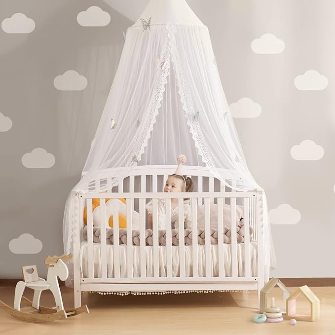 Kids Bed Canopy with Lace Hanging Canopy Net for Baby Crib Nook Castle Game Tent Nursery Play Room Decor (Butterfly)-CubbioJoy