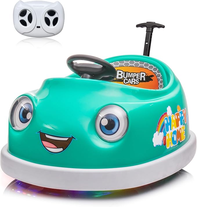 12V Dual Battery Electric Ride on Kids Bumper Car w/Remote Control,360 Degree Spin,Push Rod Rocker Horse Function,3-Speeds Babies & Toddlers Bumping Car Ride on Toy Gift for 1-4 Years Children（Green）-CubbioJoy