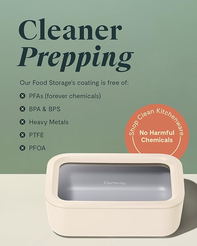 Caraway Glass Food Storage - 6.6 Cup Glass Container - Ceramic Coated Food Container - Non Toxic, Non Stick Lunch Box Container with Glass Lids - Dishwasher, Oven, & Microwave Safe - Sage-CubbioJoy