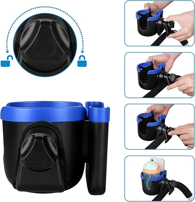 Accmor Stroller Cup Holder with Phone Holder, Bike Cup Holder, Universal Cup Holder for Uppababy Nuna Doona Strollers, 2-in-1 Cup Phone Holder for Stroller, Bike, Wheelchair, Walker, Scooter-CubbioJoy