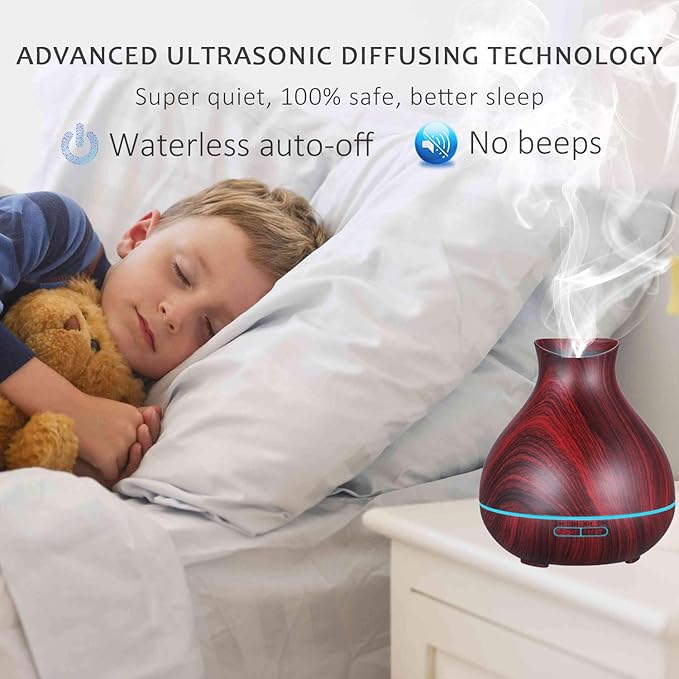 BZseed Aromatherapy Essential Oil Diffuser 550ml 12 Hours Wood Grain Aroma Diffuser with Timer Cool Mist Humidifier for Large Room, Home, Baby Bedroom, Waterless Auto Shut-off,7 Colors Lights Changing-CubbioJoy