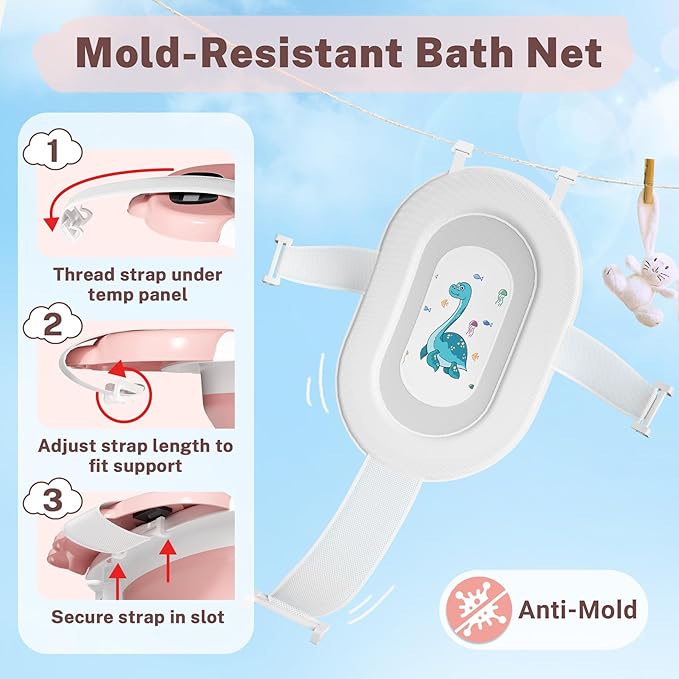 AVIDOR Baby Bathtub,Collapsible Bathtub for Newborn to Toddler,Durable Essential Infant Bath Tub,Portable Travel Baby Tub with Soft Bath Net,No-Slip Feet and Dinosaur Shaped (Pink)-CubbioJoy