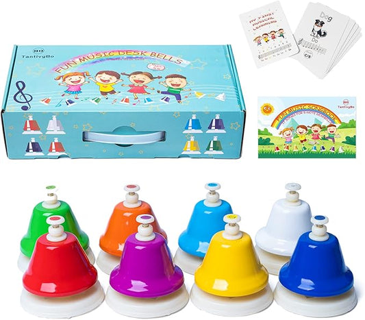 Desk Bells, Rainbow Diatonic Hand Bells for Kids with 17 Songbook & Musical Flash Cards, Toddler Preschool Musical Learning Toys, Boys & Girls Birthday Gift for 3-Year-Old and Over-CubbioJoy