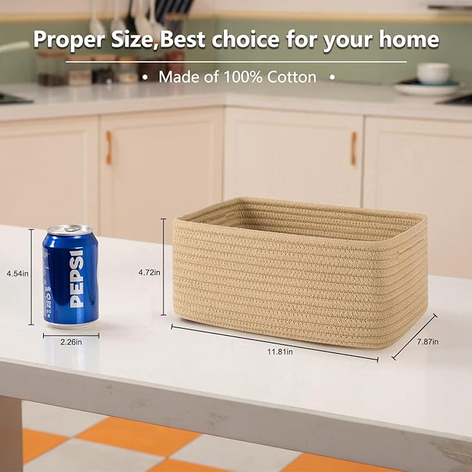 4 Pack Small Storage Shelf Baskets for Organizing, Mini Woven Rope Storage Bins for Towels, Cute Decorative Closet Organizer，Baby Nursery, Gift Empty Baskets -11.81''Lx7.87''Wx4.72''H-Jute-CubbioJoy