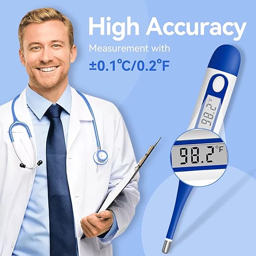 Berrcom Digital Thermometer for Adults, Oral and Underarm Thermometer for Baby and Kids Medical Thermometer with Fever Alarm Rectal Thermometer with Soft Tips-CubbioJoy