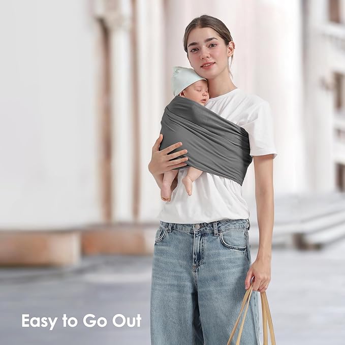 Baby Wrap Carrier, Lightweight Baby Wearing Wraps for Newborn and Infant, Soft Swaddle Holder Carrier, Cozy Baby Sling 7-35 lbs Grey-CubbioJoy