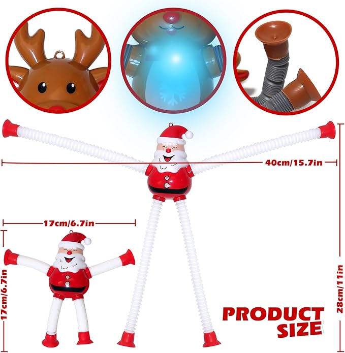 Christmas LED Pop Tubes Light Up 4 Pcs Sensory Fidget Toys, Telescopic Suction Cup Santa Toys Autism Christmas Party Favors Game Prizes Goody Bags Stocking Stuffers Treats for Kids 3+ (Christmas)-CubbioJoy