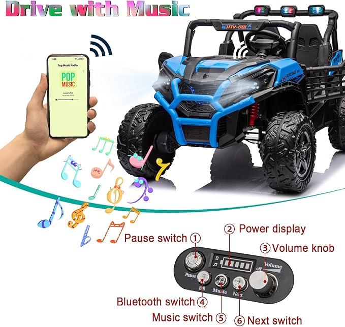 4WD Ride On Car with Remote Control,24V 2Seater Kids Electric Toy Off-Road Truck for Kids,Ride on Buggy for Side by Side(Blue)-CubbioJoy