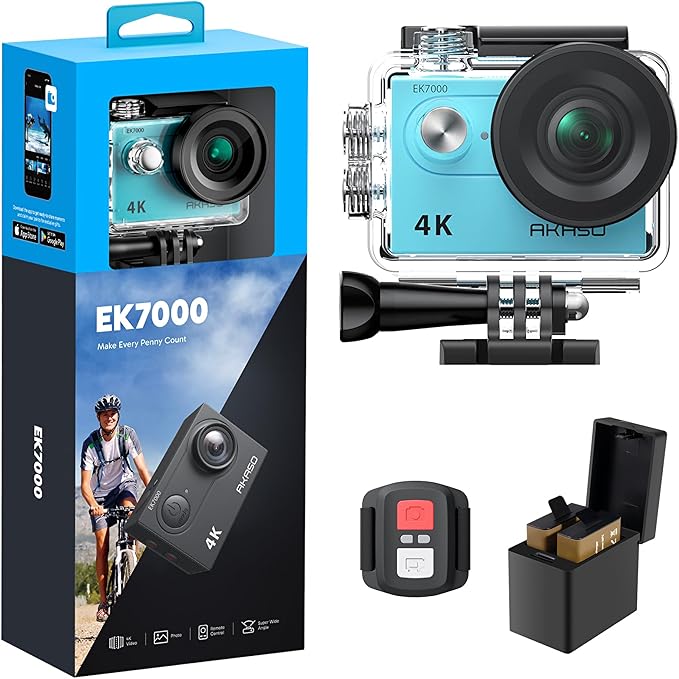 AKASO EK7000 4K30FPS 20MP WiFi Action Camera with EIS Ultra HD 131FT Waterproof Underwater Camera Remote Control 4X Zoom Support External Microphone-CubbioJoy