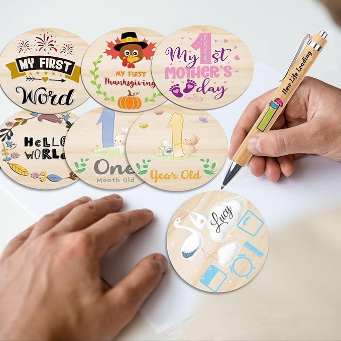 42 Designs First Year Milestones,Wooden Baby First Holiday Signs,Baby Monthly Milestone Photo Props for Newborn to Age 1,Pregnancy Baby Shower Cards (First Holiday Milestone)-CubbioJoy