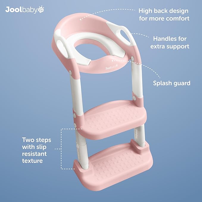 Jool Baby Potty Training Seat with 2 Step Ladder for Toddlers - Soft Cushioned Seat & Splash Guard, Adjustable Height (Pink)-CubbioJoy