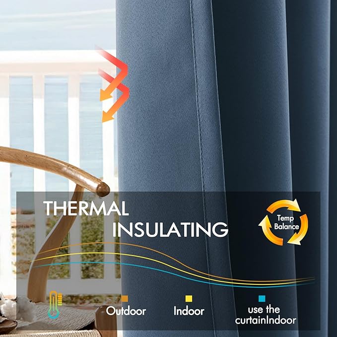 ANRODUO Back Tab Blackout Curtains for Bedroom Living Room, Rod Pocket Pinch Pleated Thermal Insulated Room Darkening Curtains 54 Inches Long 2 Panels, Stone Blue, 42 x 54 Inch-CubbioJoy