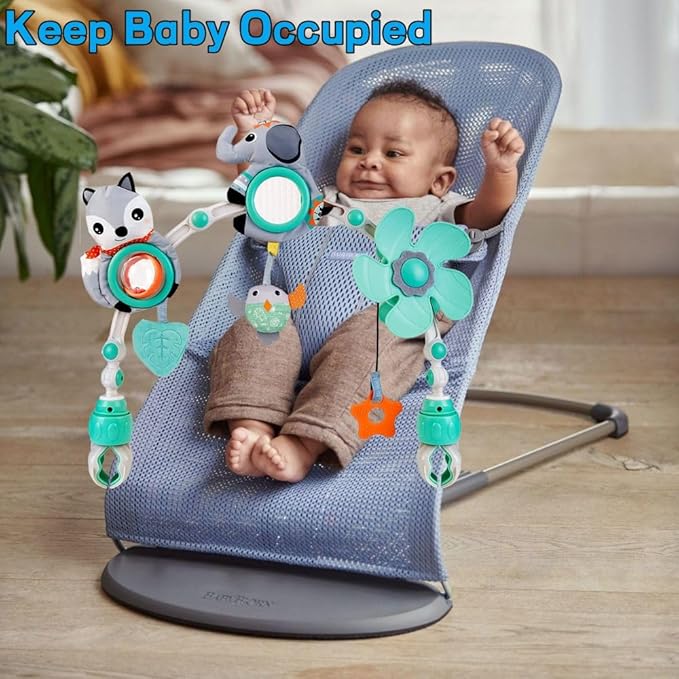 Baby Stroller Arch Mobile, Adjustable Musical Arch Toys Mobile for Crib with Universal Clamps, Versatile Activity Toy Bar for Bouncer Infant Car Seat Toys 0 6 Months Mobile for Bassinet Swing - Gray-CubbioJoy