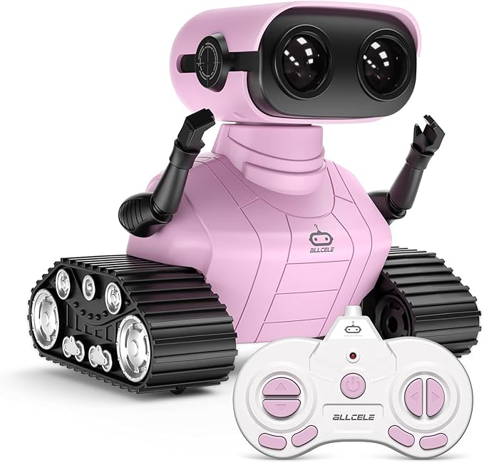 ALLCELE Girls Robot Toy, Rechargeable RC Robot for Kids, Remote Control Toy with Music and LED Eyes, Gift for Children Age 3 Years and Up - Pink-CubbioJoy