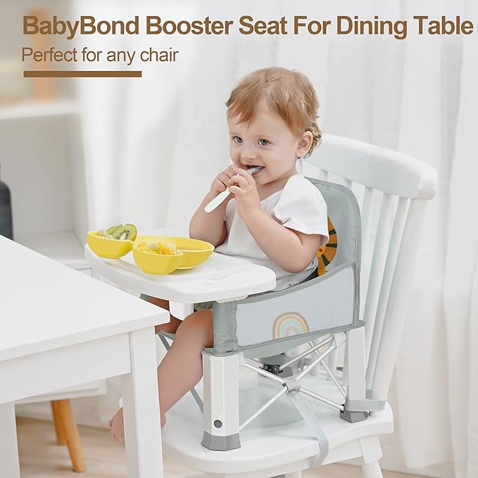 Baby Travel Booster Seat with Double Tray, BabyBond Upgraded Toddler Portable Baby Chair, Booster Seat for Dining Table, Stable and Foldable Booster Baby Chair for Indoor/Outdoor (Grey Lion)-CubbioJoy