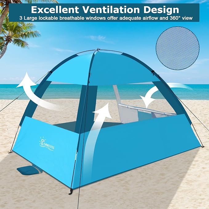COMMOUDS Beach Tent Sun Shade for 3/4-5/6-7/8-10 Person, UPF 50+ Beach Sun Shelter Canopy Tent, Lightweight, Easy Set Up and Carry-CubbioJoy