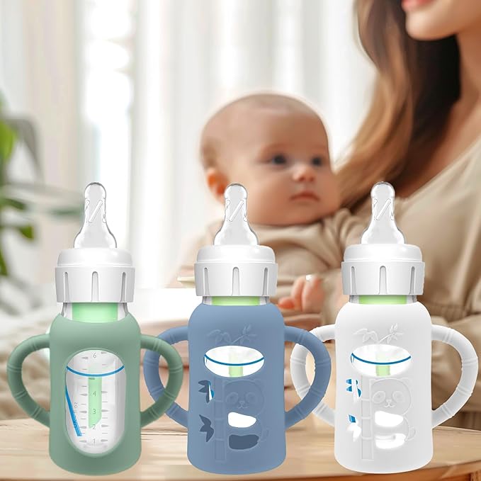 3 Pack Silicone Sleeves for Dr. Brown's Glass Baby Bottles - Drop Protection Baby Bottle Sleeves,Compatible with Dr. Brown's Newborn Glass Bottles,with Silicone Handles,4 oz-CubbioJoy