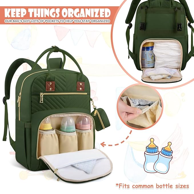 Baby Diaper Bag Backpack, Travel Diaper Bags for Girl Boy Large Capacity Baby Bag Backpack for Women Army Green-CubbioJoy