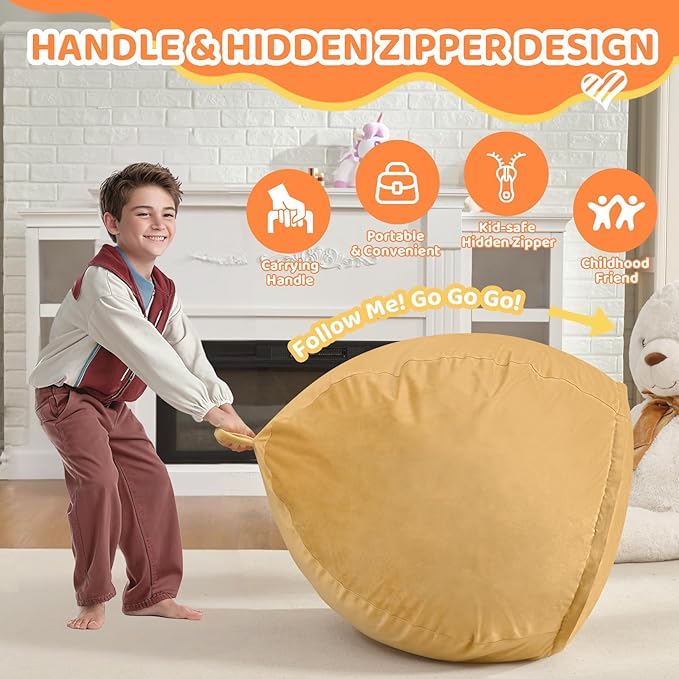 2FT Bean Bag Chair, Comfy Bean Bag Chairs with Memory Foam Filled, Fluffy Beanbag Sofa with Dutch Velvet Cover, Teardrop BeanBag Chairs for Living Room, Playroom - Mustard-CubbioJoy