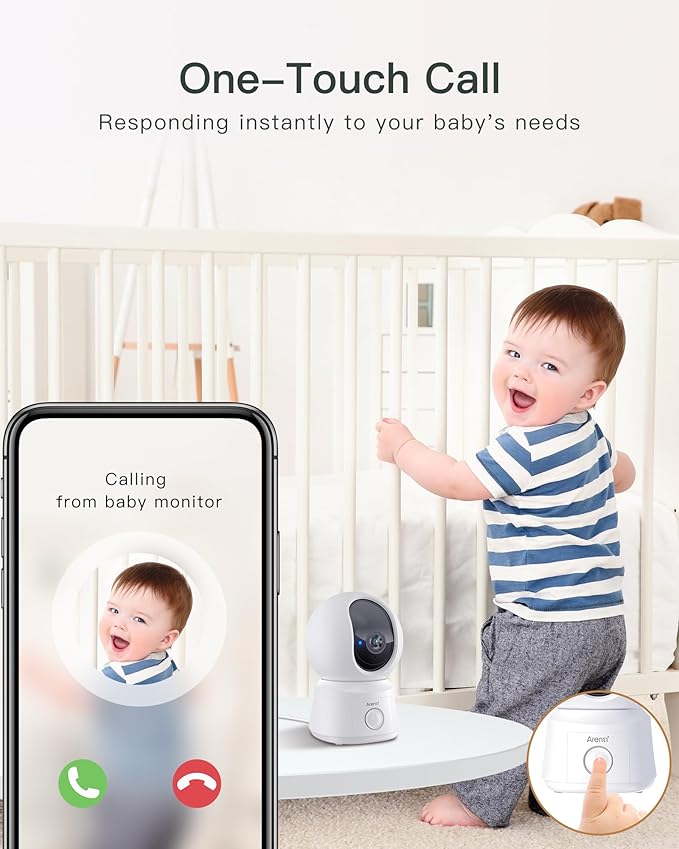 ARENTI B2, 360° View Baby Camera for Pet/Nanny, 2.4g WiFi Only, Temperature Sensor, Sound & Motion Detection, 2 Way Audio, Night Vision, Works Screen2-No Light-CubbioJoy