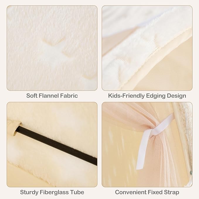 INFANS Kids Bed Tent with Glow in The Dark, Portable Children Playhouse Privacy Space Twin with Mat Star Light Double Net Curtain, Indoor Outdoor Princess Tents Castle for Boys Girls-CubbioJoy