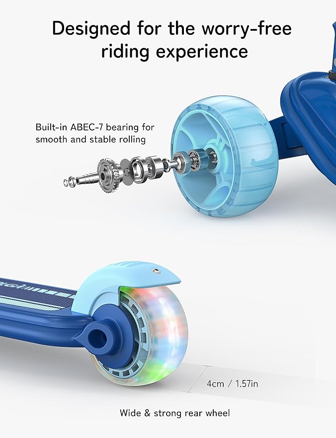 Besrey Kick Scooter for Kids Ages 3-10, 3-Wheel Folding Scooter with Adjustable Height, LED Light Wheels, Extra Wide Deck for Outdoor Activities-CubbioJoy