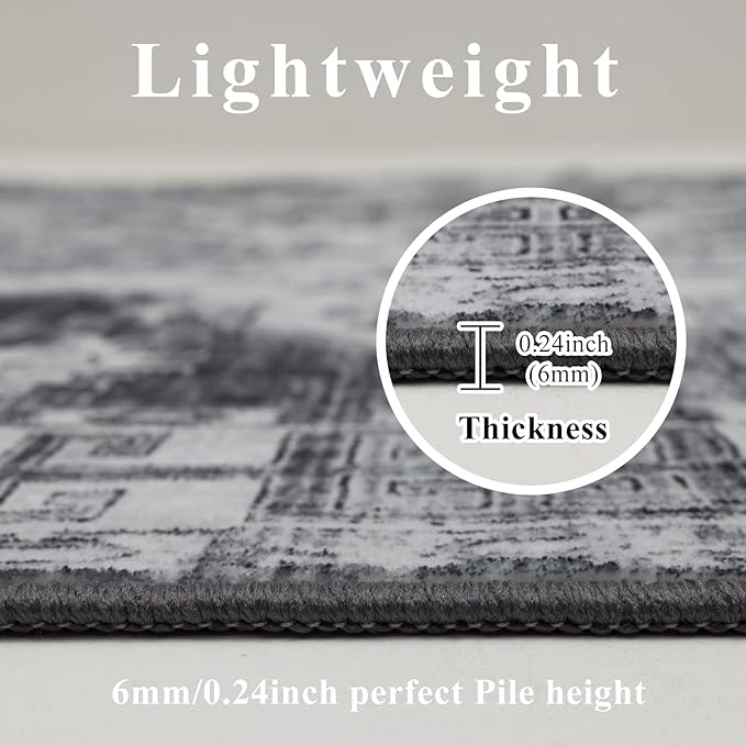 9x12 Area Rug Living Room Rugs, Stain Resistant Washable Rug, Vintage Large Non-Slip Backing, Low Pile Lightweight Print Rug for Bedroom Dinning Room Home Office (Medium Gray)-CubbioJoy