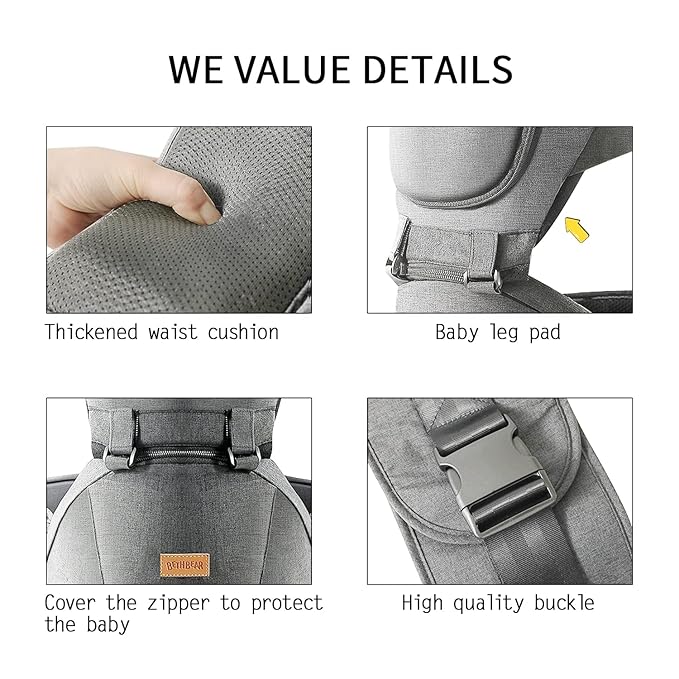 Baby Carrier with Hip Seat, Baby Carrier Newborn to Toddler, 6-in-1 Ways to Carry, All Seasons, Adjustable Baby Holder Carrier for Breastfeeding(Grey)-CubbioJoy