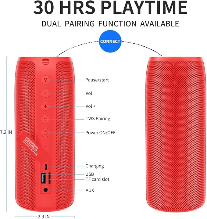 Bluetooth Speaker,MusiBaby M88 Speakers,Dual Pairing, Bluetooth 5.3,Loud Stereo Sound,Booming Bass,30H Playtime for Home& Outdoor Party,Beach,Portable Speaker,Gifts(Red)-CubbioJoy