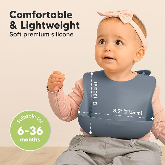 KeaBabies 2-Pack Silicone Baby Bibs for Eating - Sturdy Food-Grade Silicone Bibs for Babies Girl, Boy, Large Food Catcher, Clean & Put On Easily, Waterproof Toddler Feeding Essentials (Slate)-CubbioJoy