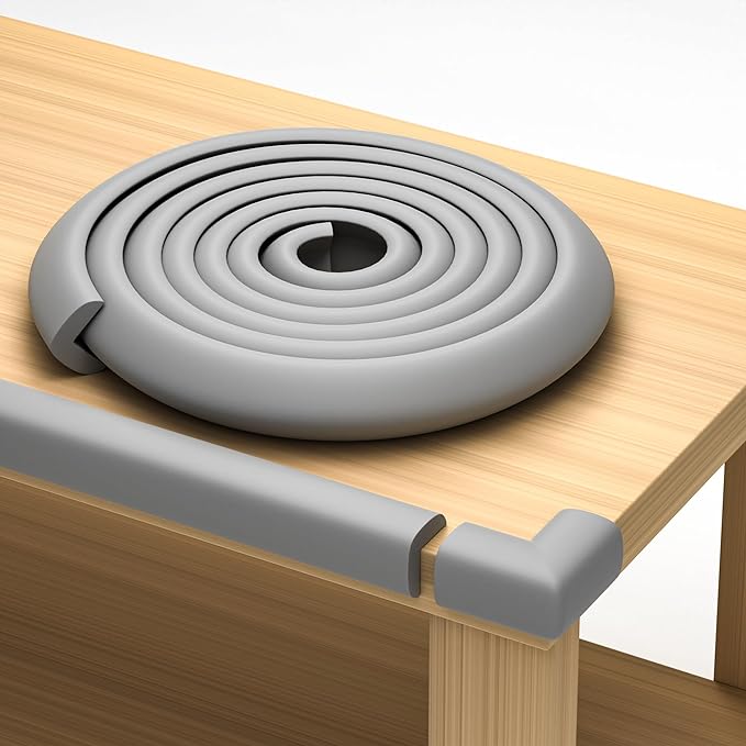 Baby Proof Corners 20.4ft and Edges with Furniture Corner & Edge Safety Bumpers, Impact-Absorbent 18ft Bumper & 8 Foam Corner Protectors, Thick, Odorless Table Edge Protectors for Baby | Grey-CubbioJoy