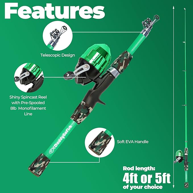 DaddyGoFish Kids Fishing Pole - Rod Reel Combo Tackle Box Starter Set - First Year Small Gear Kit for Boys Girls Toddler Youth Age Beginner Little Children-CubbioJoy