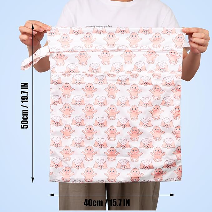 2pcs Travel Waterproof Laundry Bag, Cloth Diaper Wet Dry Bags with Handle & 2 Zipper Pockets, Reusable Washable Dirty Clothes Bag for Baby Adult Travelling Hanging, Bathing Beach Pool Daycare-CubbioJoy