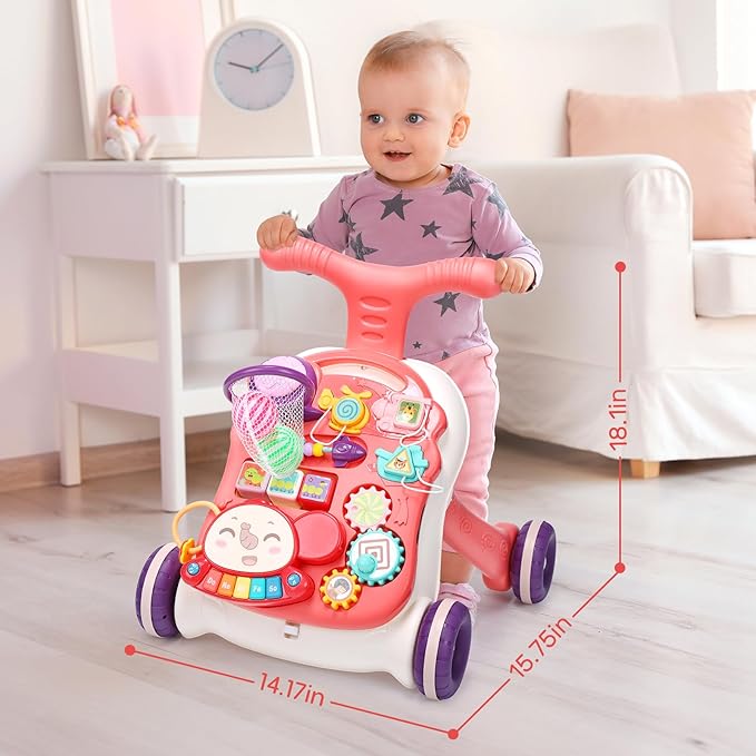 CUTE STONE Baby Walker for Boys Girls, 2 in 1 Sit-to-Stand Learning Walker and Activity Center, Baby Walking Toy, Early Learning Push Toy Gift for Infant-CubbioJoy
