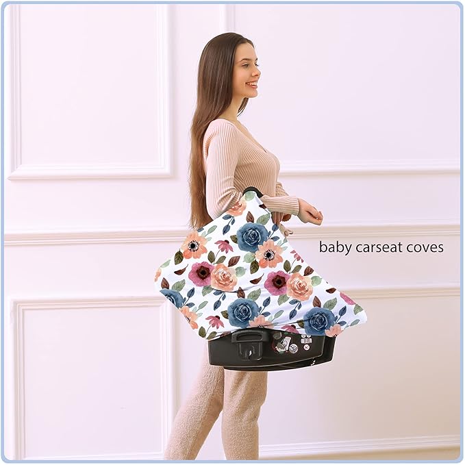 Car Seat Covers for Babies - Multi- use Nursing Carseat Canopy, Breastfeeding Covers, Baby Shower Gifts for Boys and Girls (Colourful Rose)-CubbioJoy