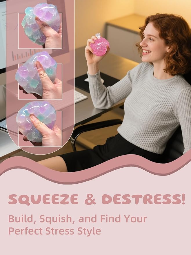 DIY Stress Ball Making Kit - 10 TPR Skins, 13 Fillers, 14 oz Slime, 7 oz Clay, Create ASMR Anxiety Relief Toys, Handmade Squishy Stress Balls, Unique Self-Care Gifts for Women, Crunchy and Relaxing-CubbioJoy