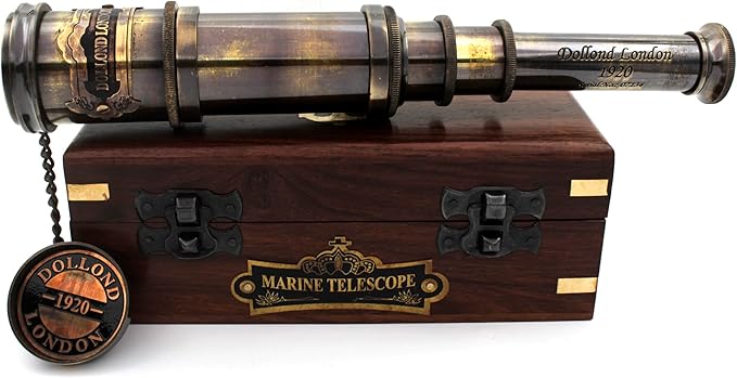 14 Inch Vintage Nautical Brass Telescope with Wood Box – Handheld Spyglass for Marine, Pirate, and Captain Use-CubbioJoy