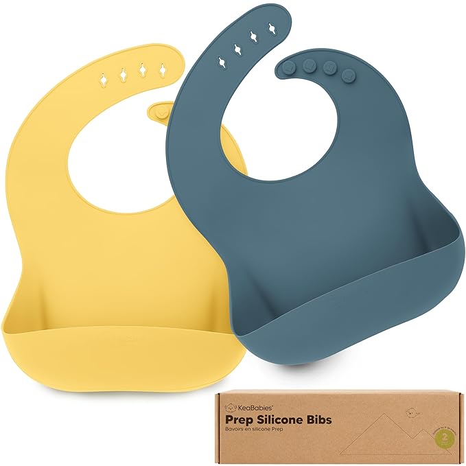 KeaBabies 2-Pack Silicone Baby Bibs for Eating - Sturdy Food-Grade Silicone Bibs for Babies Girl, Boy, Large Food Catcher, Clean & Put On Easily, Waterproof Toddler Feeding Essentials (Valiant)-CubbioJoy