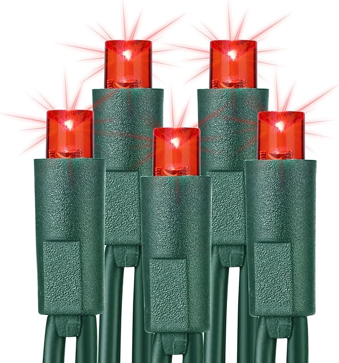 Brizled Red Christmas Lights, 33ft 100 LED Christmas String Lights, 5mm Wide Angle Mini Xmas Tree Lights, 120V UL Certified Connectable Xmas Light for Tree Party Wedding Home Indoor Outdoor Decoration-CubbioJoy