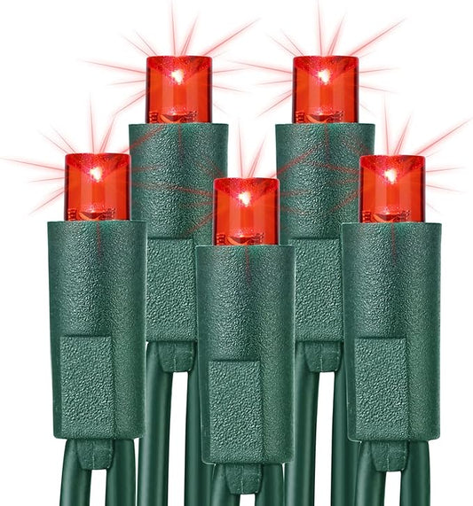 Brizled Red Christmas Lights, 33ft 100 LED Christmas String Lights, 5mm Wide Angle Mini Xmas Tree Lights, 120V UL Certified Connectable Xmas Light for Tree Party Wedding Home Indoor Outdoor Decoration-CubbioJoy